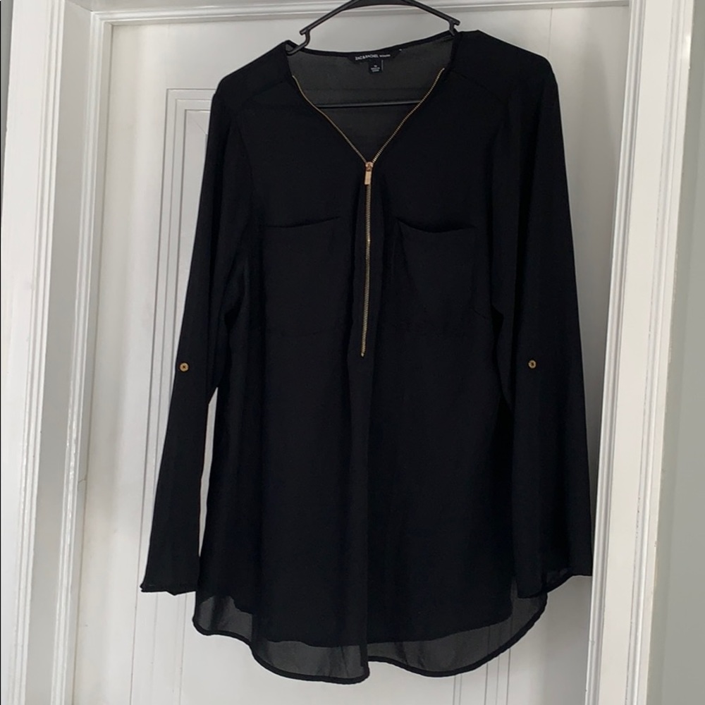 Black blouse with gold front zipper